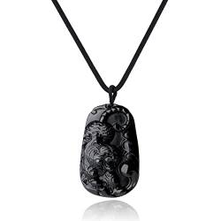 COAI Geschenkideen Herren Großer Tiger Anhänger Tiger Gravur Amulett Halskette aus Obsidian von COAI