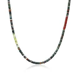 COAI Geschenkideen Herren Heishi Halskette Bohemian Stammes Kette aus Indischem Achat Rotem Jaspis Australischer Jade 55cm von COAI