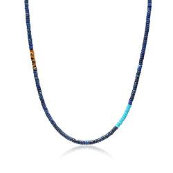 COAI Geschenkideen Herren Heishi Surfer Halskette Bohemian Kette aus Lapislazuli Tigerauge Synthetischem Türkis 50cm von COAI