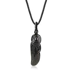 COAI Geschenkideen Kette mit Feder Anhänger aus Obsidian Lange Halskette Amulett Glückskette von COAI