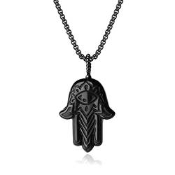 COAI Geschenkideen Kette mit Obsidian Anhänger mit Hamsa Hand Gravur Hand der Fatima Halskette von COAI