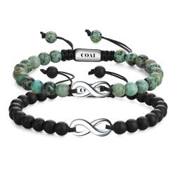 COAI Geschenkideen Kristall Armbänder aus Mattem Onyx und Afrikanischem Türkis mit Infinity Charm Ein Paar Partner Armbänder von COAI