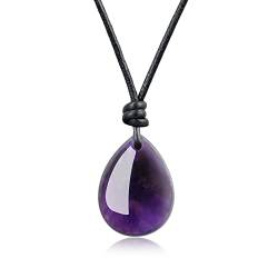 COAI Geschenkideen Leder Halskette mit Träne der Engel Wassertropfen Anhänger aus Amethyst von COAI