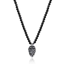 COAI Geschenkideen Matter Onyx Edelstein Kette mit Pfeilspitze Halskette Herren Pfeil Anhänger aus Edelstahl von COAI