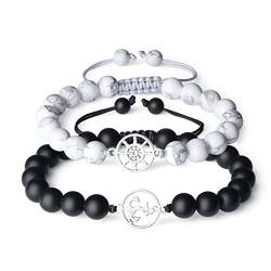 COAI Geschenkideen Partner Armbänder Couple Bracelets aus Howlith und Matt Onyx mit Anker/Ruder Charm Verstellbar von COAI