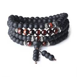 COAI Geschenkideen Unisex 108 Mala aus Mattem Onyx und Rotem Tigerauge Wickelarmband Buddhistisches Gebetsarmband Gebetskette von COAI