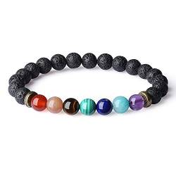 COAI Geschenkideen Unisex Edelstein Vulkangestein und Sieben Chakren Yoga-Armband Gebetsarmband in Größe M von COAI