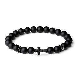 COAI Geschenkideen Unisex Glücksarmband aus Mattem Onyx mit CZ Pave Kreuz Charm von COAI