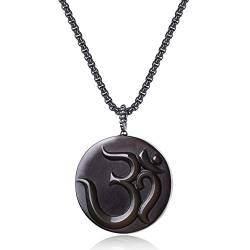 COAI Geschenkideen Unisex Glückskette mit Rundem Anhänger aus Obsidian OM Anhänger Amulett Halskette von COAI