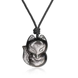 COAI Geschenkideen Unisex Kette mit Fuchs Anhänger aus Silbernem Obsidian Glückskette Halskette von COAI