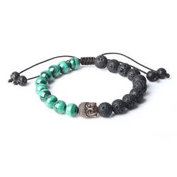 COAI Geschenkideen Unisex Perlen Armband aus Lavastein und Malachit mit Buddha Charm von COAI