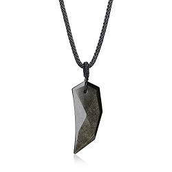 COAI Geschenkideen Unisex Spitzer Anhänger aus Goldenem Obsidian Wolfszahn Amulett Herren Halskette von COAI