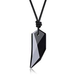 COAI Geschenkideen Unisex Spitzer Anhänger aus Obsidian Wolfszahn Amulett Leder Halskette von COAI