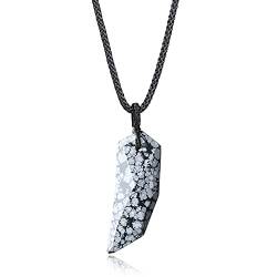 COAI Geschenkideen Unisex Spitzer Anhänger aus Schneeflocken Obsidian Wolfszahn Amulett Herren Halskette von COAI