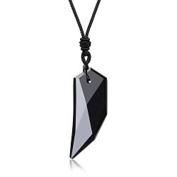 COAI Geschenkideen Unisex Spitzer Anhänger aus Schwarzem Obsidian Wolfszahn Amulett Herren Halskette von COAI