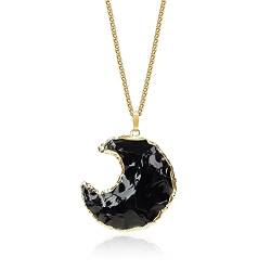 COAI Geschenkideen Unisex Vergoldete Halskette mit Mond Anhänger aus Rohem Obsidian von COAI