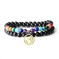 COAI Geschenkideen Unisex Yoga Armband aus Obsidian mit 7 Chakren und OM Anhänger von COAI