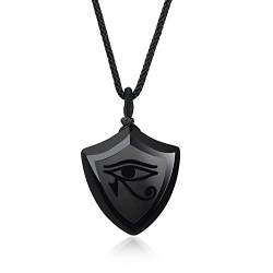 COAI Geschenkideen Verstellbare Kette mit Regenbogen Obsidian Schild Anhänger Horus Auge Gravur Glücksbringer Halskette von COAI