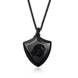 COAI Geschenkideen Verstellbare Kette mit Regenbogen Obsidian Schild Anhänger Löwenkopf Gravur Glücksbringer Halskette von COAI