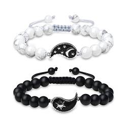 COAI Geschenkideen Yin Yang Armbänder aus Mattem Onyx und Howlith mit Sonne und Mond Charm für Paare von COAI