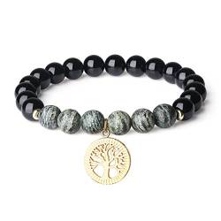 COAI Geschenkideen Yoga Armband Reiki Armband aus Schörl und Zebra Jasper mit Lebensbaum Zubehör für Damen und Herren von COAI