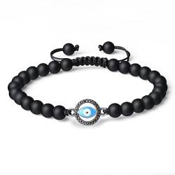 COAI Geschenkideen mit Pavé Blaues Evil Eye Nazar Boncuk Charm Glücksarmabnd aus Mattem Onyx 16cm von COAI