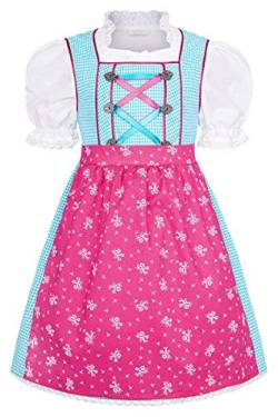 COALA Mädchen Kinderdirndl | 3-teiliges Set | mit Dirndl-Bluse und Dirndl-Schürze | rosa pink, TÜRKIS/PINK, 134/140 von COALA