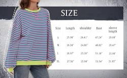 Women Striped Color Block Oversized Sweatshirt Crew Neck Long Sleeve Shirt Pullover Top Casual Loose fit Sweater (Blue apricot,L) von COALHO