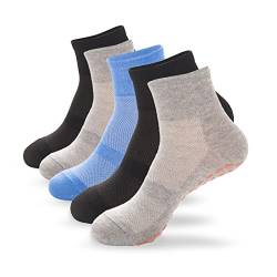 COANSEN 5 Paar Socken Herren Damen Rutschfeste Socken Baumwolle Kurz Atmungsaktiv Füßlinge Schwarz Grau Blau von COANSEN