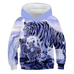 COAOBO Kinder Hoodie 3D Druck，3D Tiger Kinder Hoodie Jungen Mädchen Dünne Sweatshirt Hut Tiger Print Teenager Jungen Mädchen Hoodie Pullover-130Cm von COAOBO