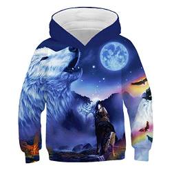 COAOBO Kinder Hoodie 3D Druck，3D Wolf Sweatshirt Für Jungen Und Mädchen, Personalisierter Pullover Mit Kindermode, Hoodie-Kleidung -130 cm von COAOBO