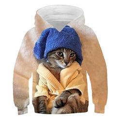 COAOBO Kinder Hoodie 3D Druck，Herbst 3D Katze Kinder Hoodies Lustige Tiere Jungen & Mädchen Kleidung Langarm Sweatshirt Bequeme Anime Tops-160Cm von COAOBO