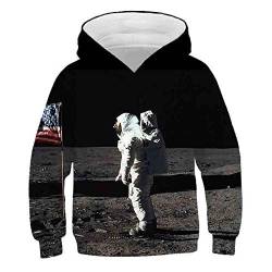 COAOBO Kinder Hoodie 3D Druck，Lustiger Hoody Astronaut 3D Sweatshirt Jungen Mädchen Langarm Kapuzen Trainingsanzug Black Hoodies Pullover-140Cm von COAOBO