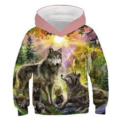 COAOBO Kinder Hoodie 3D Druck，Mode Wolf Print Pullover Jungen Mädchen Sweatshirt Lässig Hip Hop Streetwear Winter Langarm Kapuze Kinder Kleidung-130Cm von COAOBO