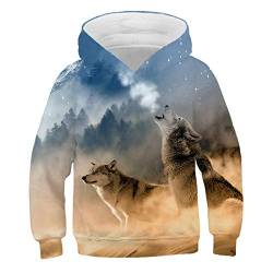 COAOBO Kinder Hoodie 3D Druck，Mode Wolf Print Pullover Jungen Mädchen Sweatshirt Lässig Hip Hop Streetwear Winter Langarm Kapuze Kinder Kleidung-160Cm von COAOBO