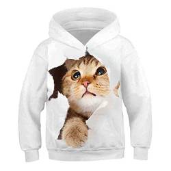 Kinder Hoodie 3D Druck，Katze Herbst Jungen Mädchen Kleidung Polyester Kapuze Tiere Sweatshirt Kinder Kinder Casual Sportswear Kinder Sport Kleidung-160Cm von COAOBO