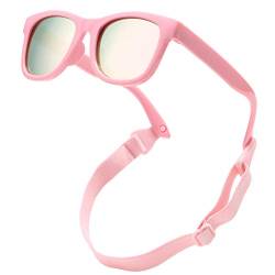 COASION Baby Kinder Polarisierte Sonnenbrille UV400 Schutz Silikon Rahmen mit Sonnenbrille für Baby 0-24 (C5* Rosa/Rosa Spiegel) von COASION