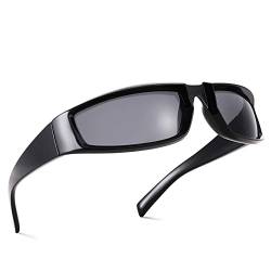 COASION Futuristisch Sonnenbrillen Für Herren Und Damen UV400 Schutz Y2K Wrap Around Sports Sonnenbrille (Glänzend Schwarz/Grau) von COASION