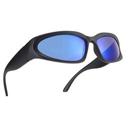 COASION Herren Polarisierte Sonnenbrille Y2k Men Vintage Sport uv400 Brille Futuristische Sonnenbrille（A5 Mattschwarz/Blau gespiegelt） von COASION