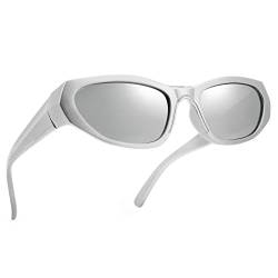 COASION Herren Polarisierte Sonnenbrille Y2k Men Vintage Sport uv400 Brille Futuristische Sonnenbrille（A9 Silber/Verspiegeltes Silber） von COASION