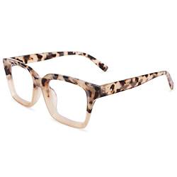 COASION Mode Quadratisch Brille Ohne Stärke Damen Gaming Computerbrille Fake Geld Brille Damen Herren (Leopard Weiß) von COASION