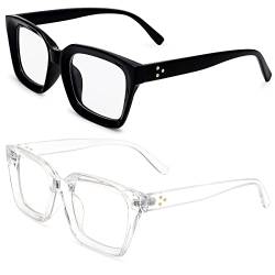 COASION Mode Quadratisch Brille Ohne Stärke Damen Gaming Computerbrille Fake Geld Brille Damen Herren (Transparent Hellschwarz) von COASION