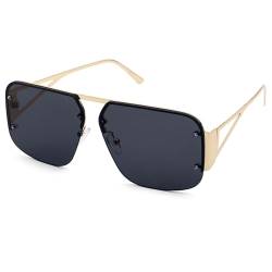 COASION Pilotenbrille Herren Damen Sonnenbrille Rahmenlose Eckig Groß Metallrahmen Piloten Sunglasses-Gold/Grey von COASION