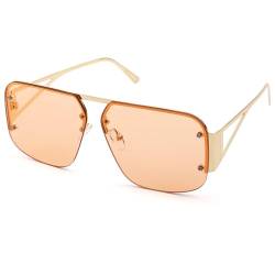 COASION Pilotenbrille Herren Damen Sonnenbrille Rahmenlose Eckig Groß Metallrahmen Piloten Sunglasses-Gold/Tea von COASION