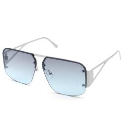 COASION Pilotenbrille Herren Damen Sonnenbrille Rahmenlose Eckig Groß Metallrahmen Piloten Sunglasses-Silver/Grey Blue von COASION