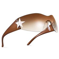 COASION Randlose Y2k Stern Futuristische Sonnenbrille für Damen Herren UV400 Schnelle Brille Rave Groß Fahrradbrille Sportbrille von COASION