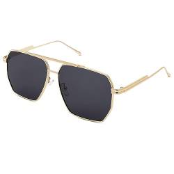 COASION Retro Eckig Groß Sonnenbrille Polarisiert für Herren Damen Pilotenbrille Vintage Fliegerbrille mit UV400 Schutz (Gold Rahmen/Grau Linse) von COASION