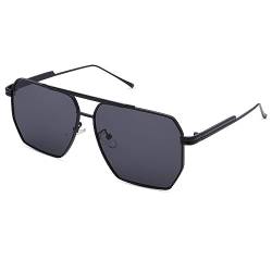 COASION Retro Eckig Groß Sonnenbrille Polarisiert für Herren Damen Pilotenbrille Vintage Fliegerbrille mit UV400 Schutz (Schwarz Rahmen/Grau Linse) von COASION