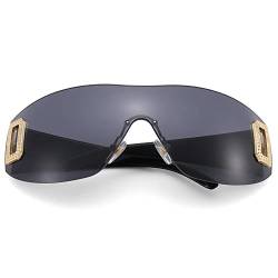 COASION Retro Rechteck Randlose Sonnenbrille für Damen Herren Y2K Wrap Around Shades Brillen (Schwarz) von COASION
