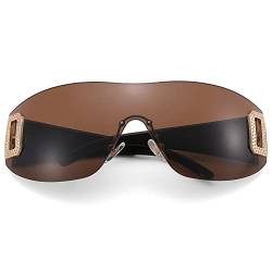 COASION Retro Rechteck Randlose Sonnenbrille für Damen Herren Y2K Wrap Around Shades Brillen (Schwarz+Braun) von COASION